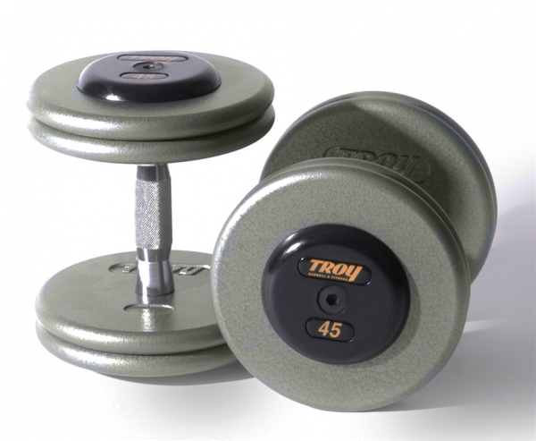 30Lb Troy Pro-Style Fix Dumbbells with Gray Contoured Handle and Rubber End Caps - HFDC-030R