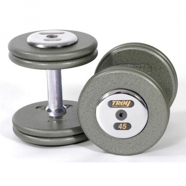 10Lb Troy Pro Style Cast Dumbbells - Gray with Chrome End Caps - HFD-010C
