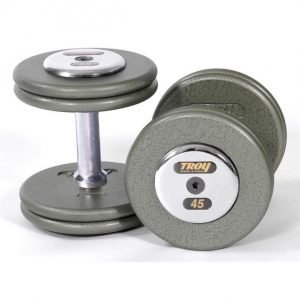 130Lb Troy Pro Style Cast Dumbbells - Gray with Chrome End Caps - HFD-130C